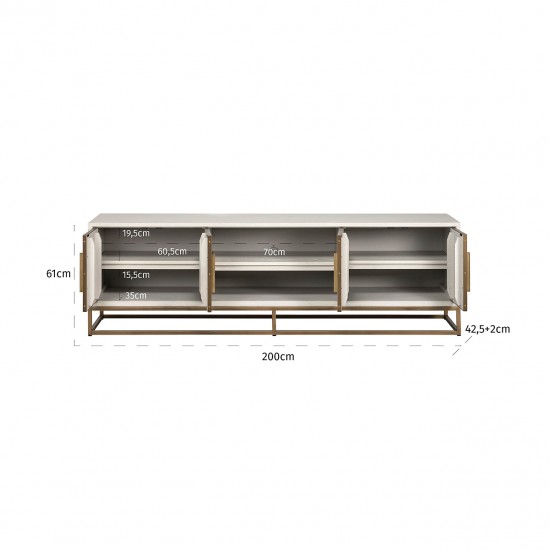 TV-meubel Whitebone brass 4-deuren 200 (Verona Grey)