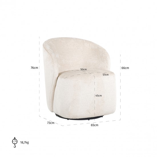 Draaifauteuil Sofia white chenille (Bergen 900 white chenille)