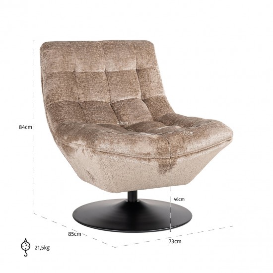 Draaifauteuil Sydney taupe chenille (Bergen 104 taupe chenille)