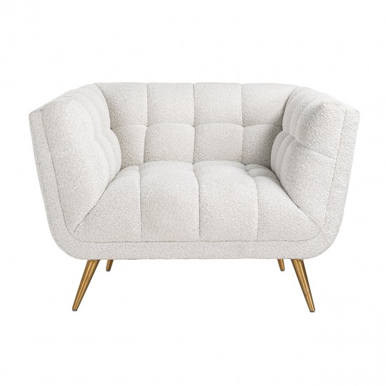 Fauteuil Huxley White Bouclé / Brushed gold (Copenhagen 900 Bouclé White)